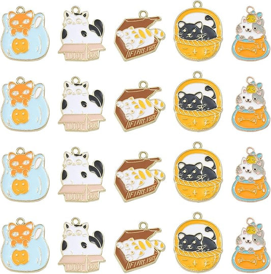 KitBeads 20pcs Enamel Cat Charms Colorful Cute Animal Pet Charms Mixed Styles Mini Kitten Charms for Jewelry Making Bracelets Bulk