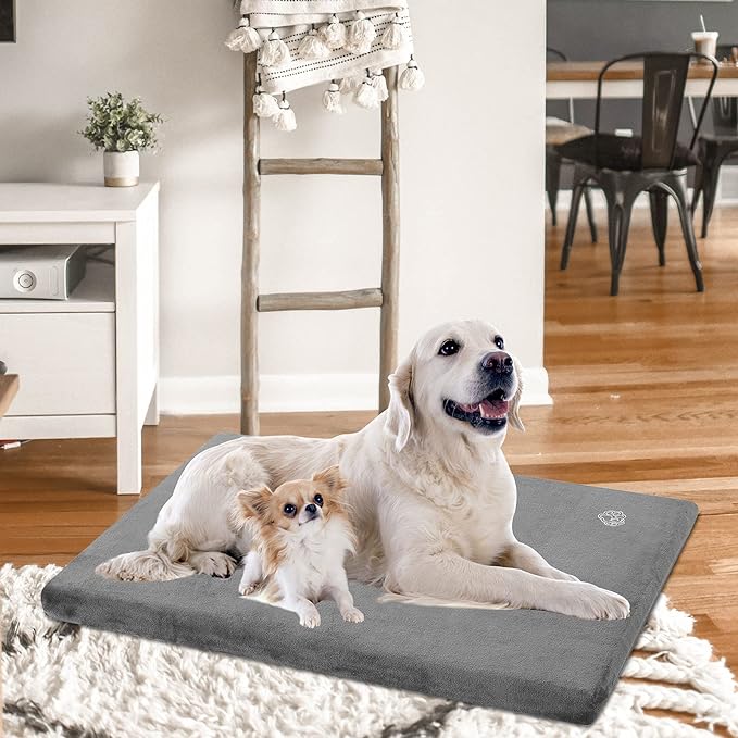 EMPSIGN Stylish Dog Bed Mat Dog Crate Pad Mattress Reversible (Cool & Warm), Water proof Linings, Removable Machine Washable Cover, Firm Support Pet Crate Bed for Small to XX-Large Dogs, Grey