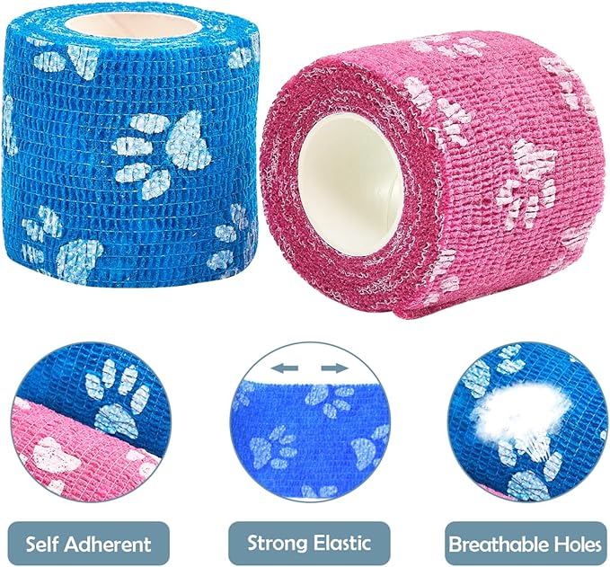 6 Rolls Self-Adhesive Bandage Wrap Non-Woven Vet Wrap Cohesive 2Inchx5yard for Dogs Cats Horse Leg Paw Pet Animals Wounds Wrist Healing Sprains & Swelling