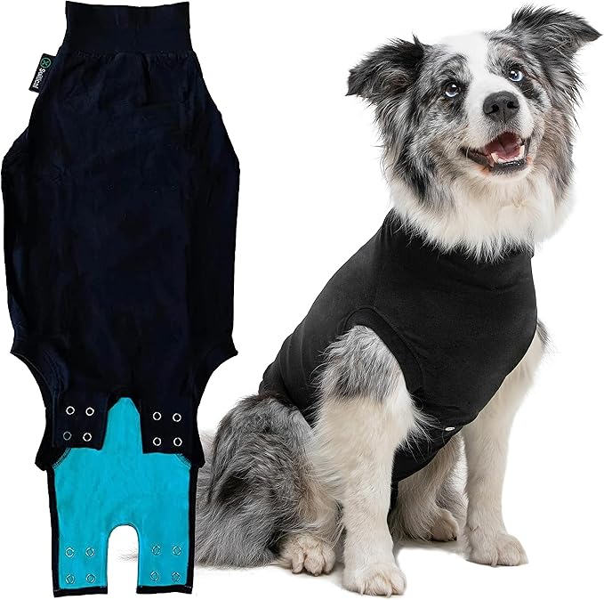 Suitical Recovery Suit for Dogs - Dog Surgery Recovery Suit with Clip-Up System - Breathable Fabric for Spay, Neuter, Skin Conditions, Incontinence - 49-57cm Neck to Tail - Small+ Dog Suit, Black