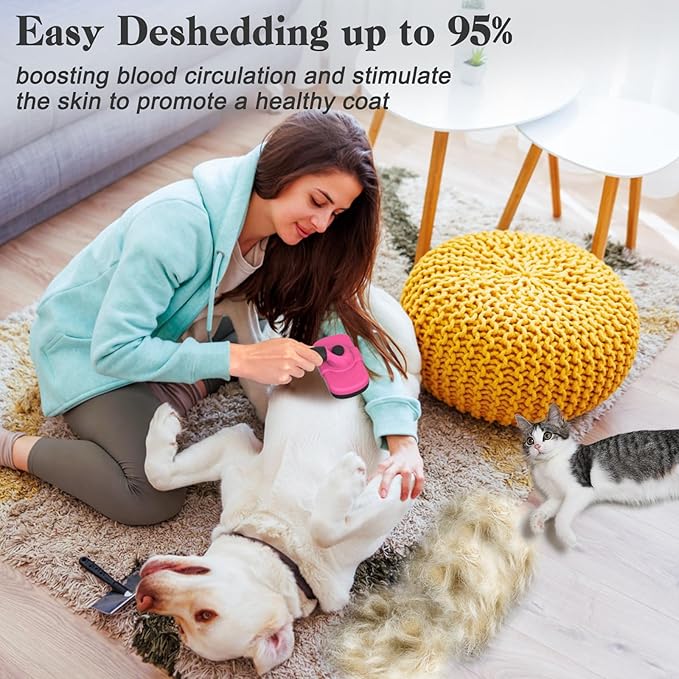 Self Cleaning Shedding Brush for Dogs & Cats, Skin Friendly Cat Brush, Dog Grooming Brush, Dog Brush for Shedding, Deshedding Brush, Puppy Brush Hair Brush for Haired Dogs, Pink