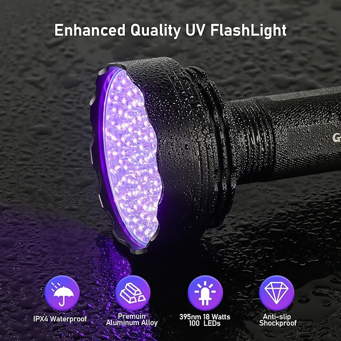 UV Flashlight Black Light, 100 LED Black Light Flashlight for Dog/Cat Pet Detector, Scorpions Finder