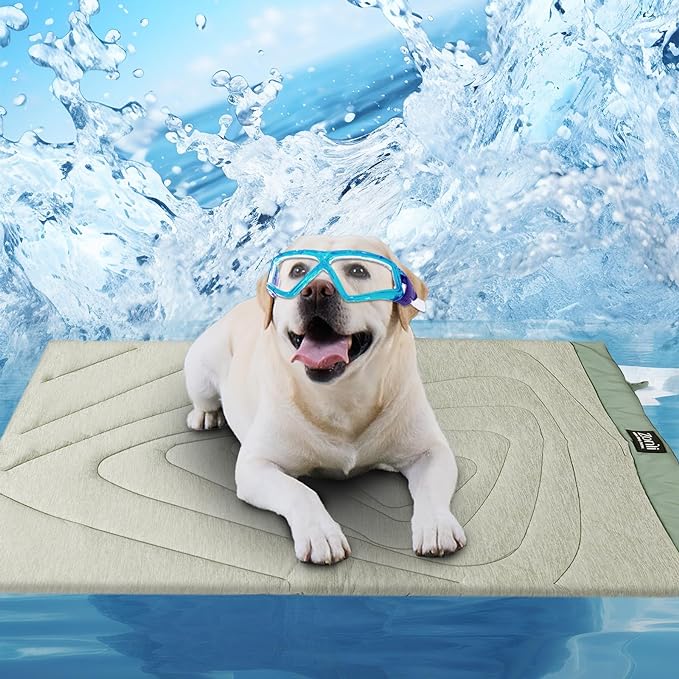 ZonLi Dog Cooling Mat, 36" x 23" Medium, Cooling Pad Waterproof, Pet Cool Mats for Dogs and Cats use in Crate, Tunk, Camping, Outdoors, Portable, Machine Washable, Durable, without Gel, Sage Green