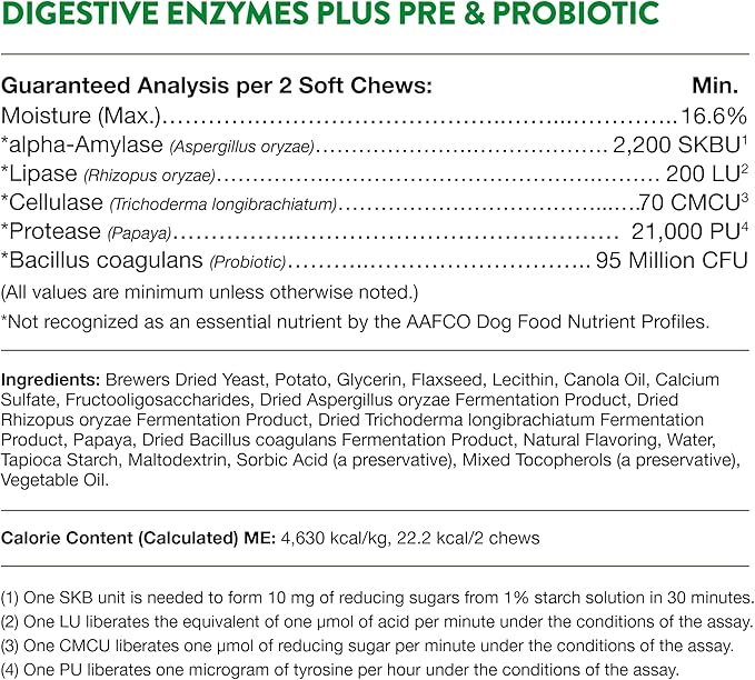 NaturVet – Digestive Enzymes - Plus Probiotics & Prebiotics – Helps Support Diet Change & A Healthy Digestive Tract – for Dogs & Cats (Soft Chews, 70 Count)