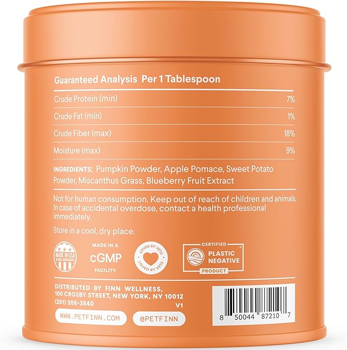 Finn Pumpkin Plus: Fast-Acting Digestive Relief for Loose Stool, Constipation, and Sensitive Stomachs | Superfood Meal Topper Powder for Dogs