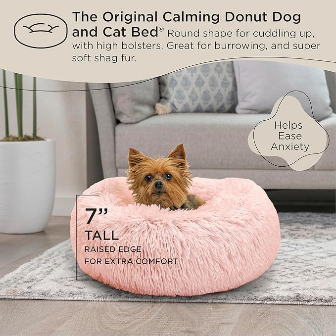 Best Friends by Sheri The Original Calming Donut Cat and Dog Bed in Shag Fur Candy Pink, Extra Small 18"