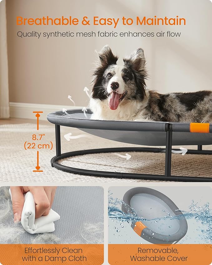 Feandrea Pet Bed, Elevated Dog Bed for Medium, Large Dogs, Cat Bed for Multiple Cats, with Removable Washable Mesh, for Pets up to 120 lb, Oval, Gray UPCB005G01