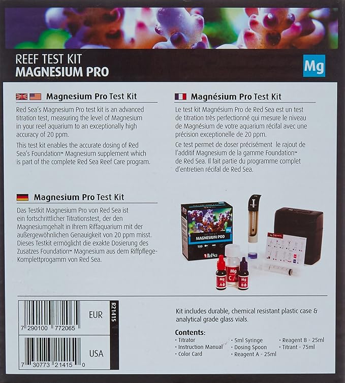 Red Sea Fish Pharm ARE21415 Saltwater Magnesium Pro Test Kit for Aquarium, 100 Tests