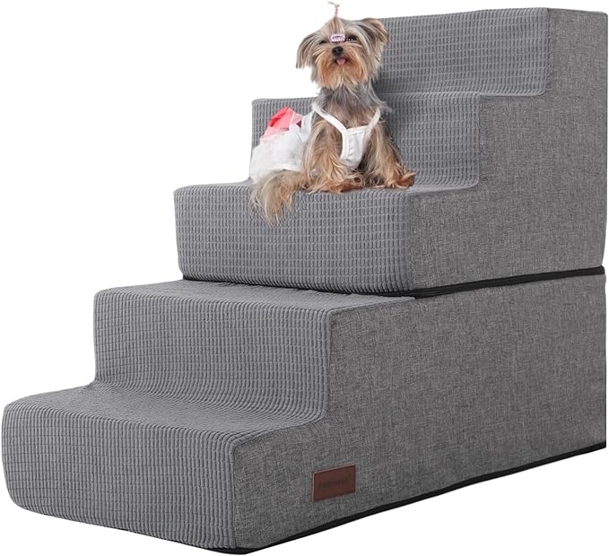 Dog Stairs for High Bed,5 Steps Pet Stairs for Small Dogs and Cats，Anti-Slip Removable Dog Steps for Bed,Bed Stairs for Dog,Grey