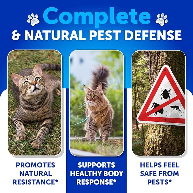 Flea Treatment for Cats - Flea and Tick Prevention for Cats Chewables - Natural Flea and Tick Supplement for Cats - Oral Flea Pills for Cats - All Breeds and Ages - Made in USA