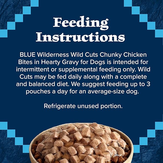 Blue Buffalo Wilderness Trail Toppers Wild Cuts Natural High-Protein Dog Wet Food, Chicken Bites in Hearty Gravy, 3-oz Pouch, 12 Count