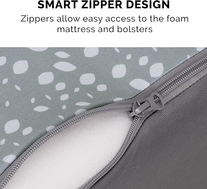 Furhaven Orthopedic Dog Bed for Large Dogs w/ Removable Bolsters & Washable Cover, For Dogs Up to 125 lbs - Plush & Almond Print L Shaped Chaise - Gray Almonds, Jumbo Plus/XXL