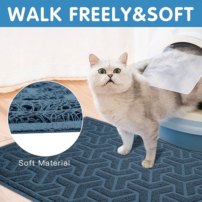 UPSKY Cat Litter Mat, Litter Trapping Mat Soft on Kitty Paws, Large Litter Box Mat 35" x 24" Scatter Control for Cat Litter, Waterproof and Extra Large Litter Box Carpet.