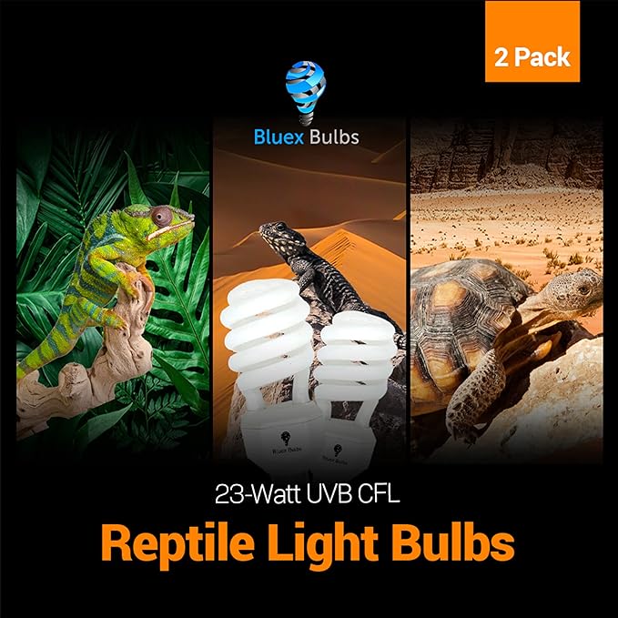 2 Pack 23-Watt Reptile Bulb Tropical UVA UVB Light - 5.0 UVB Reptile Light Compact Florescent Terrarium Bulb Suitable for Tropical & Sub-Tropical Reptiles Chameleons Reptile CFL UVB Bulb (23 Watt 5.0)