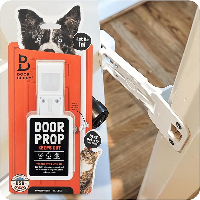 Door Buddy Door Prop for Cats - Easiest Cat Door Latch Holder to Keep Interior Door Open for Pets - Dog Proof Cat Feeding Station & Litter Box - Strong & Portable Door Stopper & Pet Gate Alternative