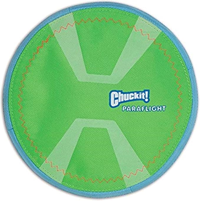 Chuckit Max Glow Paraflight Flying Disc Dog Toy, Large (9.75"), Green And White