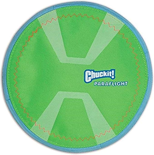 Chuckit Max Glow Paraflight Flying Disc Dog Toy, Large (9.75"), Green And White