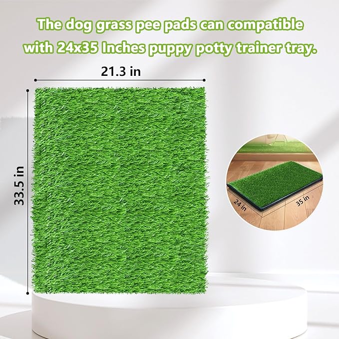 Dog Grass Pee Pad, 33.5 x 21.3Inch Artificial Grass for Dogs Reusable for Dog Potty Training, Dog Grass Pad with Drainage Holes for Indoor/Outdoor (1 Pack)