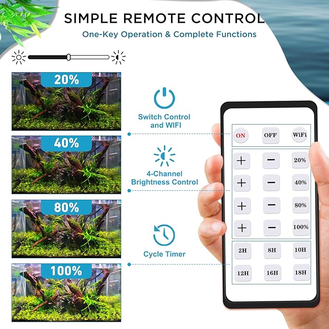 Lominie Aquarium LED Light 10 Gallon Fish Tank Light Timer Clip on Aquarium Light Full Spectrum 80W 6500k for Freshwater Refugium Cube Tank with Gooseneck