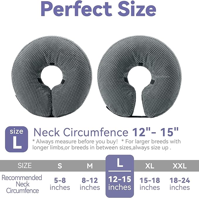 Soft Inflatable Dog Cone Collar Alternative After Surgery - Dog Neck Donut E Collar for Large Medium Small Dogs Cats Post Surgery - Recovery Collar to Stop Licking - Grey, L