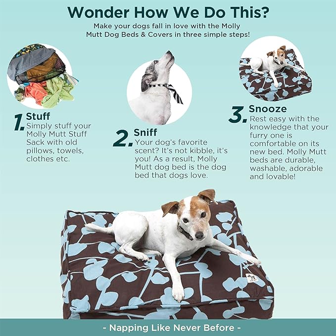 Molly Mutt Huge Dog Bed Cover - Your Hand in Mine Print - Measures 36”x45”x5’’ - 100% Cotton - Durable - Breathable - Sustainable - Machine Washable Dog Bed Cover