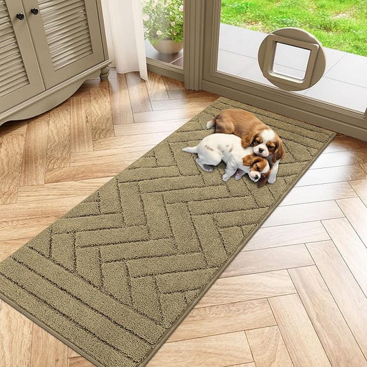 Tindbea Dog Mat for Muddy Paws,Absorbs Moisture Dirt Non-Slip Washable Mud Mat for Dogs,Soft Rubber Backing Front Inside Pet Rug for Entryway, Mud Dog Paws, Patio(20"x48",Latte)
