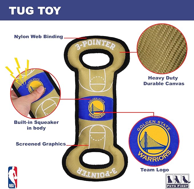 Pets First NBA Golden State Warriors Field Toy. - Tough Nylon Pet Toy with Double Trim Stitching & Inner Squeaker, one Size (GSW-3030)