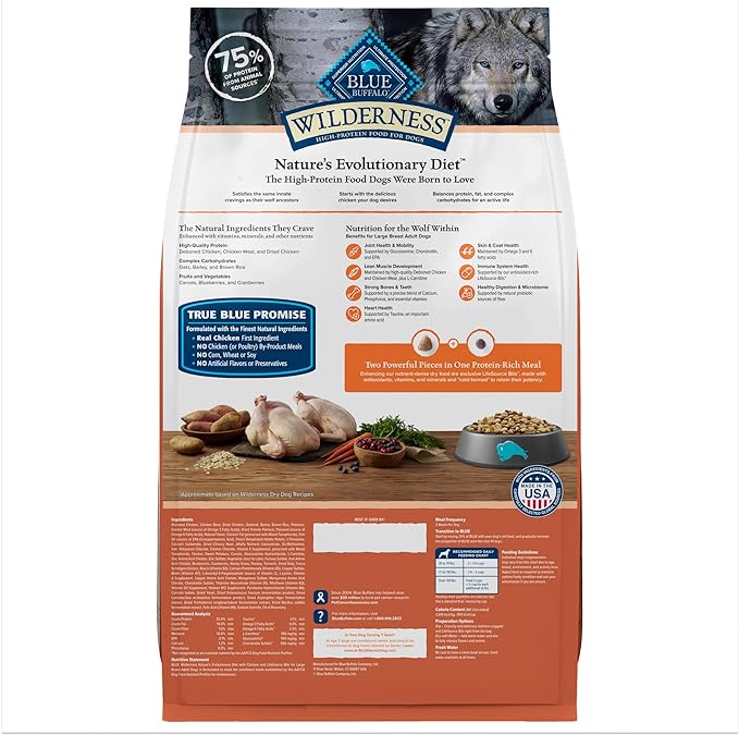 Blue Buffalo Wilderness Natural High-Protein Dry Food for Large Breed Adult Dogs, Chicken Recipe, 28-lb. Bag