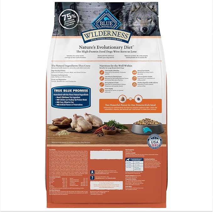 Blue Buffalo Wilderness Natural High-Protein Dry Food for Large Breed Adult Dogs, Chicken Recipe, 28-lb. Bag