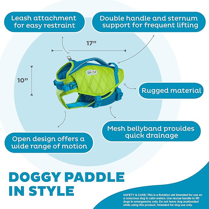Outward Hound Standley Sport Green Performance Dog Life Jacket, Large