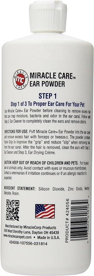 Ear Powder Step 1, 96 Grams, Dog Ear Infection Treatment, Cat & Dog Ear Cleaner Powder for dirt removal