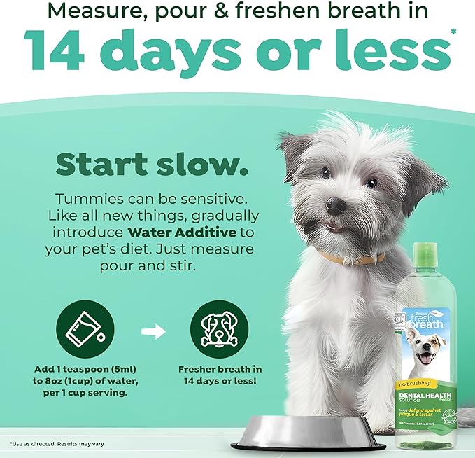 TropiClean Fresh Breath Original | Dog Oral Care Water Additive | Dog Breath Freshener Additive for Dental Health | VOHC Certified | Made in the USA | 33.8 oz.