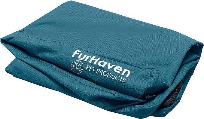 Furhaven Replacement Dog Bed Cover Water-Resistant Indoor/Outdoor Logo Print Oxford Polycanvas Mattress, Washable - Deep Lagoon, Medium