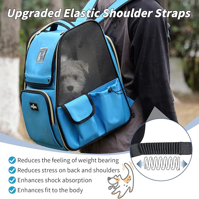 Cat Backpack Carrier, Expandable Pet Dog Backpack Carrier for Small Medium Cat Dog Under 20LBS, Ventilated Pet Backpack for Hiking Travel Outdoor Use, Blue