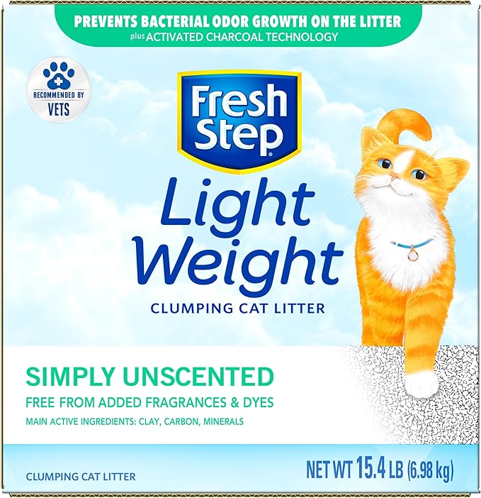 Fresh Step Clumping Cat Litter, Lightweight, Unscented, Long Lasting Odor Control Kitty Litter with Activated Charcoal, Low Dust Formula, 15.4 lb