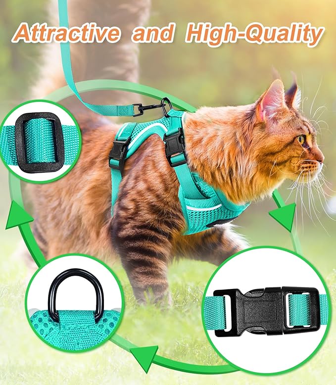 Cat Harness and Leash Set [ MAX Safety Third Generation ] Escape Proof Soft Adjustable Cat Leash Breathable Comfortable Vest Easy to Wear Kitten Harness for Outdoor Walking