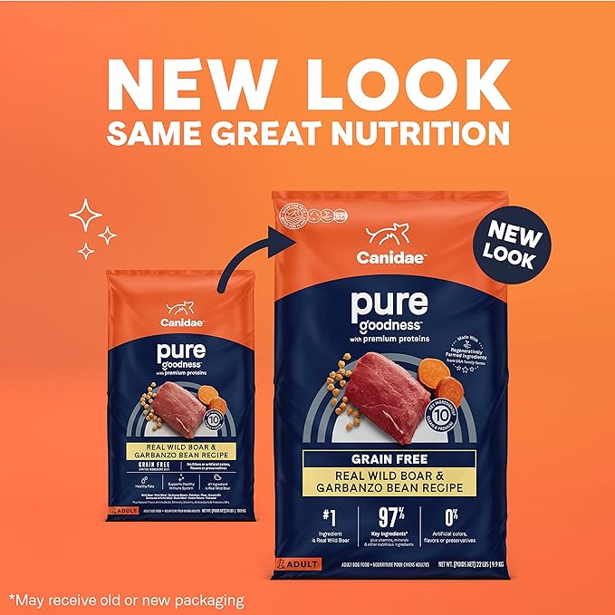 Canidae Pure Limited Ingredient Premium Adult Dry Dog Food, Real Wild Boar & Garbanzo Bean Recipe, 22 lbs, Grain Free