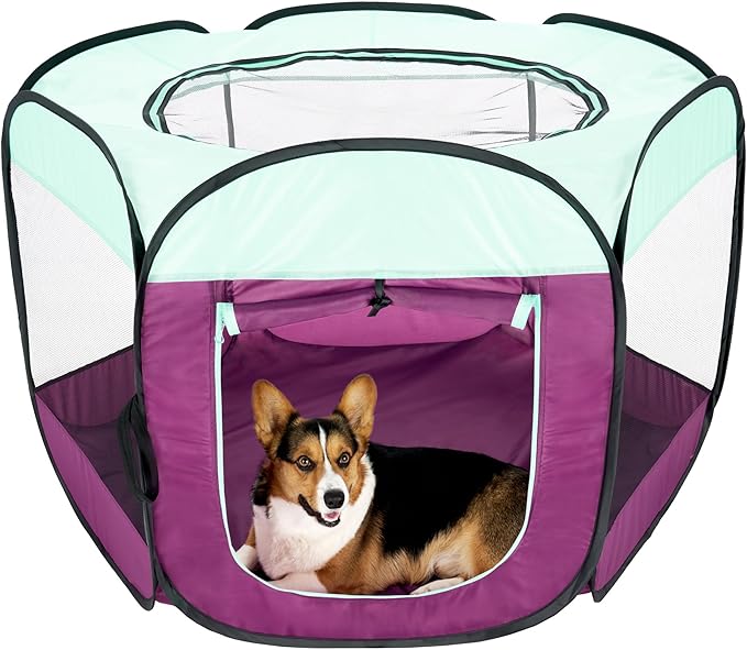 Furhaven Pop Up Playpen Pet Tent Playground - Purple, Large