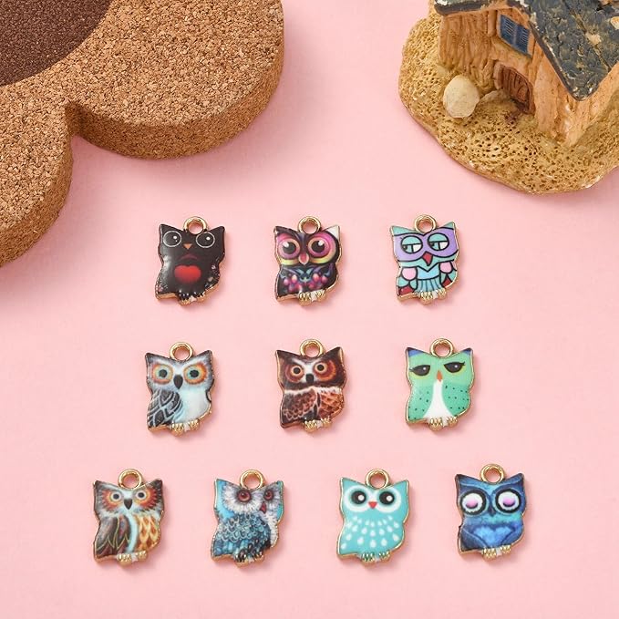 LiQunSweet 30 Pcs 10 Styles Printed Halloween Bird Charms Mixed Shape Owl Charms for DIY Embellishments Crafts Decoration Supplies
