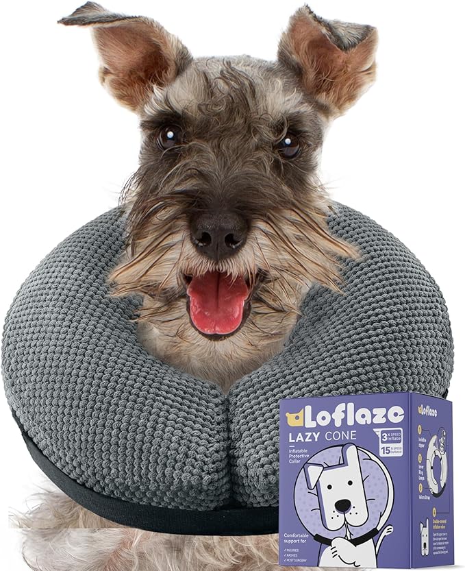 Soft Inflatable Dog Cone Collar Alternative After Surgery - Dog Neck Donut E Collar for Large Medium Small Dogs Cats Post Surgery - Recovery Collar to Stop Licking - Grey, M