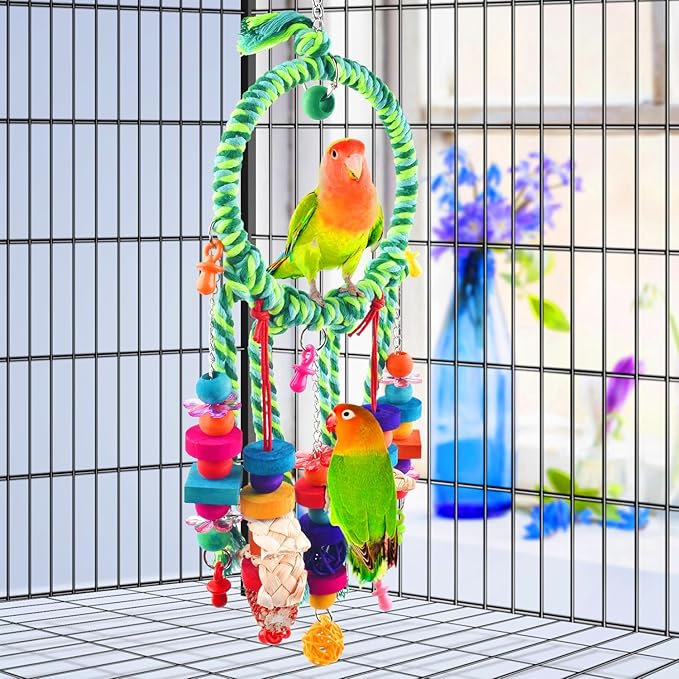 KATUMO Bird Toys, Parakeet Swing Parrot Perch Cockatiel Shredding Toys Conure Swing for Lovebird Parakeet Budgie Conure Cockatiel Finch Mynah Canary