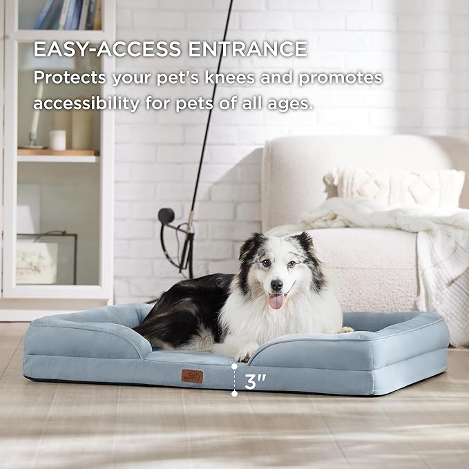 Bedsure Orthopedic Dog Bed for Extra Large Dogs - XL Washable Dog Sofa Beds Large, Supportive Foam Pet Couch Bed with Removable Washable Cover, Waterproof Lining and Nonskid Bottom, Light Blue, 42"