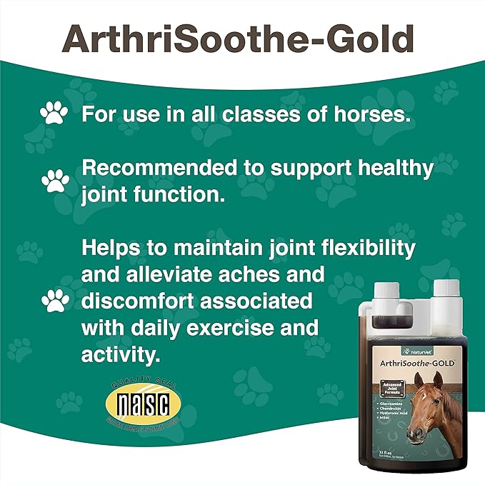 NaturVet ArthriSoothe-GOLD Advanced Equine Glucosamine Joint Supplement Formula for Horses, Liquid, Made in the USA, 32 Ounce