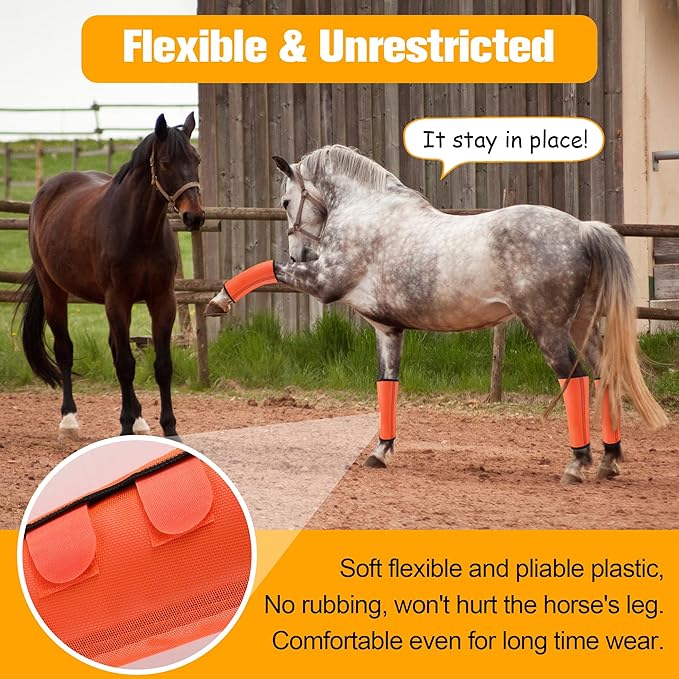 Fly Boots for Horses Set of 4 with Horse Fly Mask, Adjustable Horse Fly Boots Stops Stomping Fly Leg Wraps for Horses, Horse Leg Fly Protectors Breathable Fly Masks for Horses with Ears (Orange)