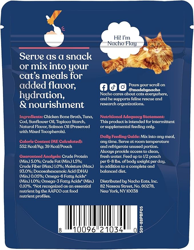 Made by Nacho Wet Cat Food Homestyle Bone Broth with Sustainably Caught Tuna and Cod Flakes Food Topper, Limited-Ingredient - 24ct