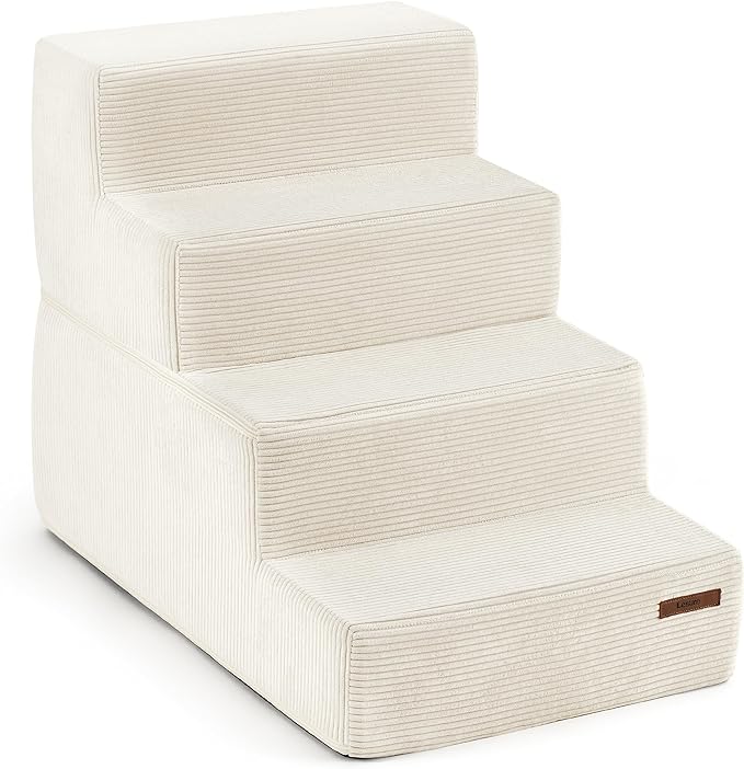 Lesure Dog Stairs for Small Dogs - Pet Stairs for High Beds and Couch, Folding Pet Steps with CertiPUR-US Certified Foam for Cat and Doggy, Non-Slip Bottom Dog Steps, Beige, 4 Steps