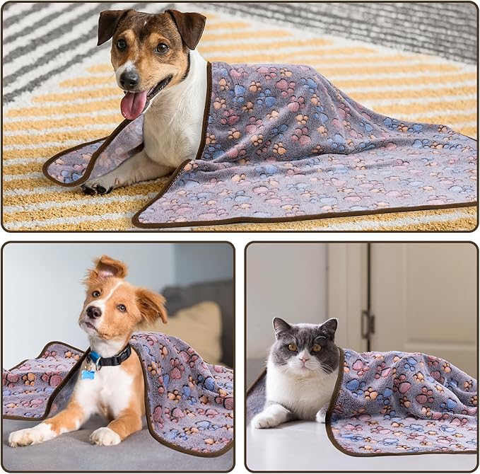 Dono 1 Pack 3 Dog Blankets, Soft Fluffy Fleece Pet Blanket Warm Sleep Mat Paw Print Design Puppy Kitten Throw Blanket Doggy Mat, Blanket for Dogs