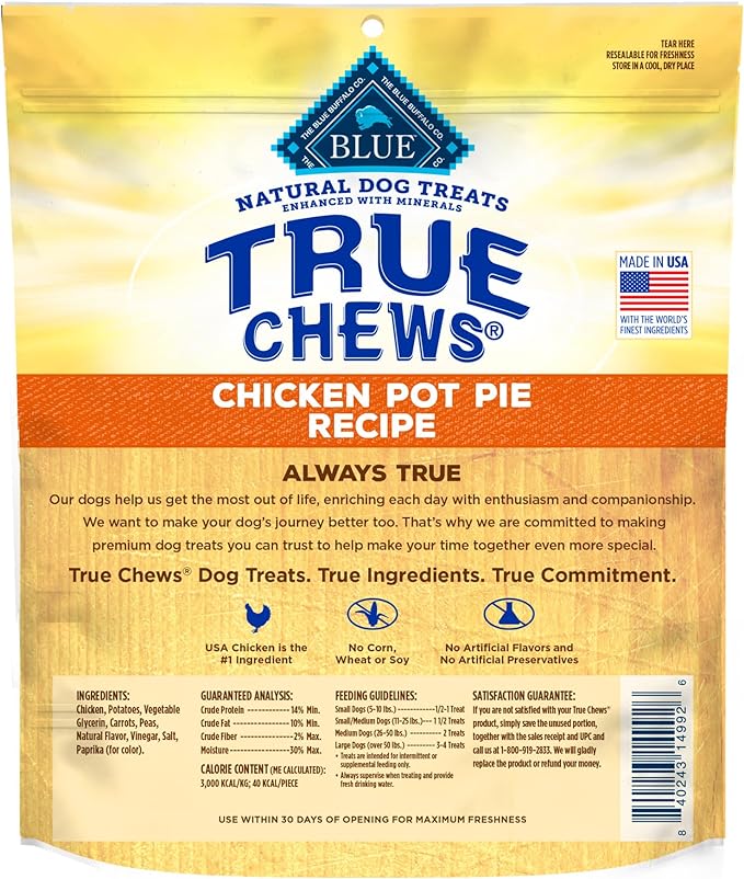 Blue Buffalo True Chews Dog Treats, Made in the USA with Natural Ingredients, Chicken Pot Pie Recipe, 12-oz. Bag