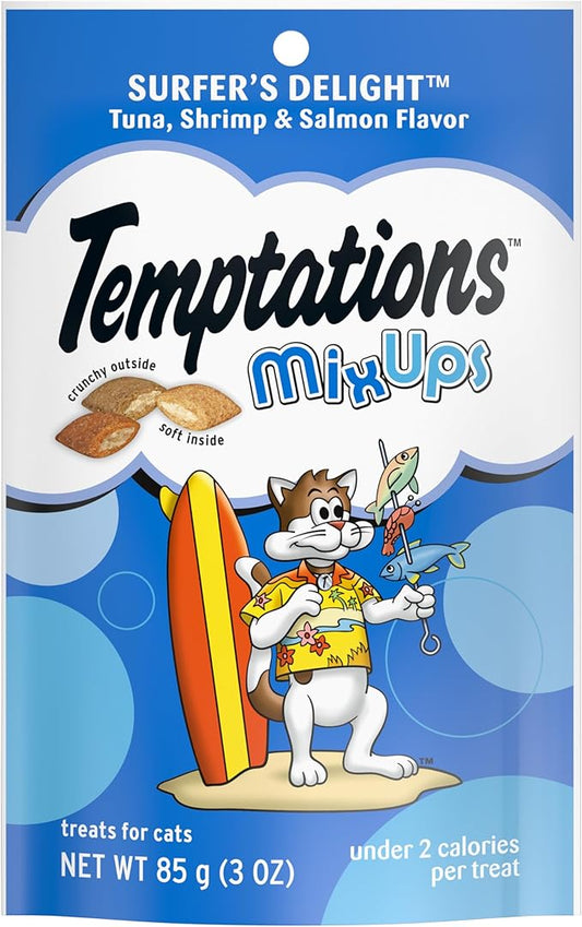 TEMPTATIONS MIXUPS Crunchy and Soft Cat Treats SURFERS' DELIGHT Flavor, (12) 3 oz. Pouches