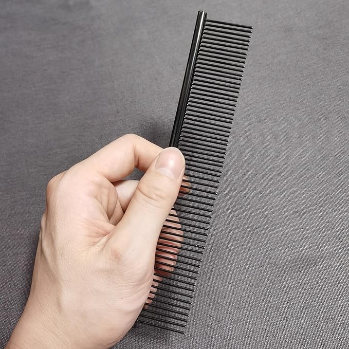 Kopal Dog Comb 2 Pack Metal Comb for Dogs and Cats, Rounded Teeth Pet Steel Combs, Rustproof Stainless Steel Combs, Cat Comb, Pet Dematting & Deshedding Brush, Pet Grooming Combs, 7.4in - Black